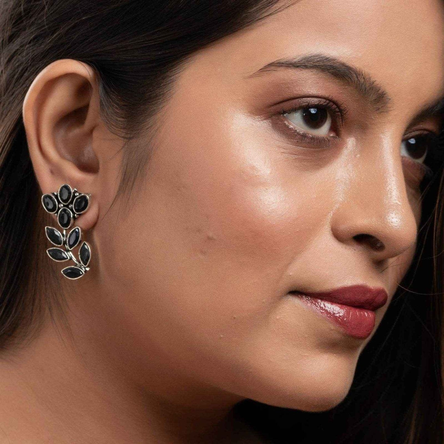 Elegant Black Cubic Zirconia Stud Earrings in Oxidised Silver for All Occasions - Lookandadorn.com