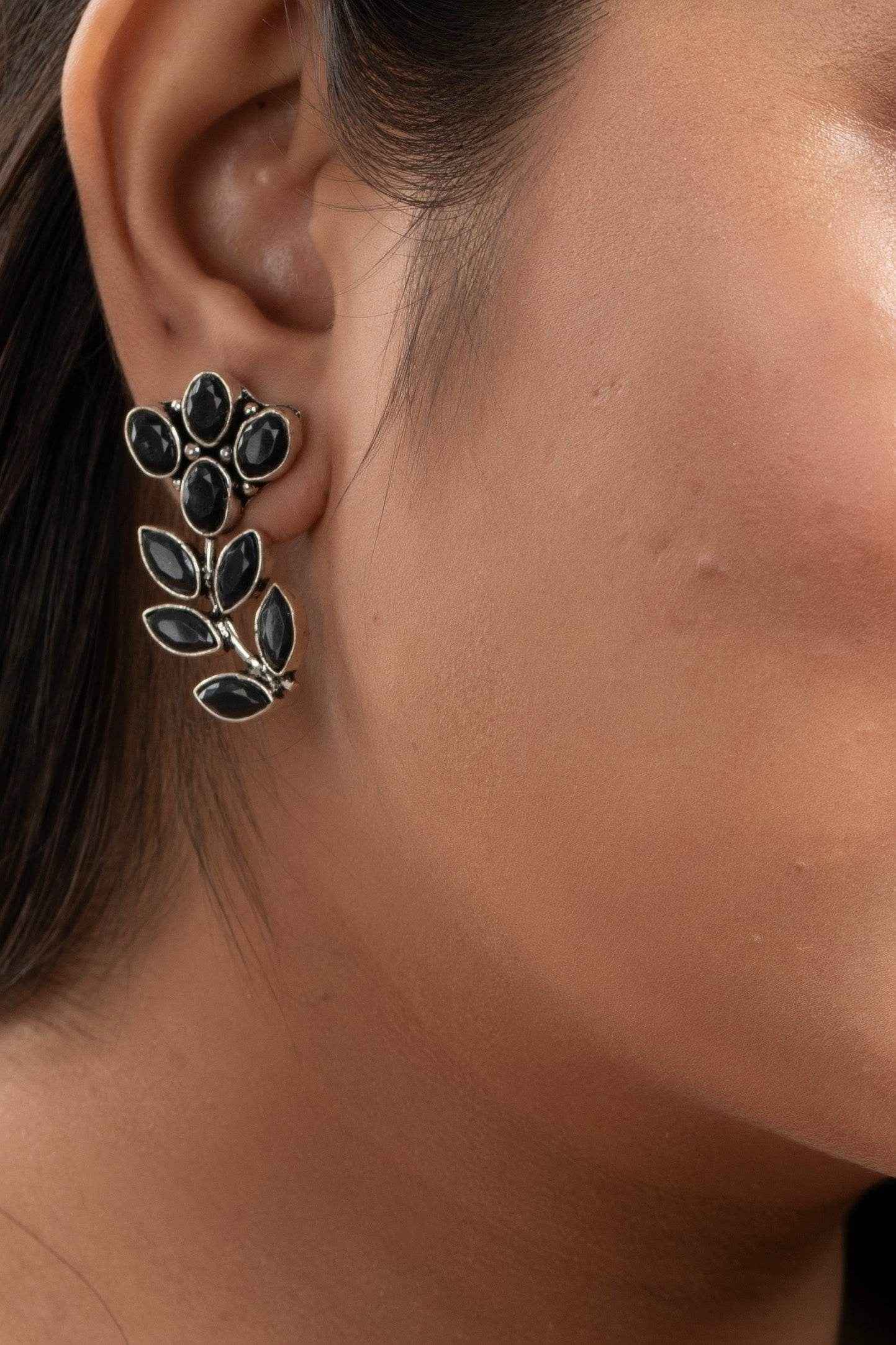 Elegant Black Cubic Zirconia Stud Earrings in Oxidised Silver for All Occasions - Lookandadorn.com
