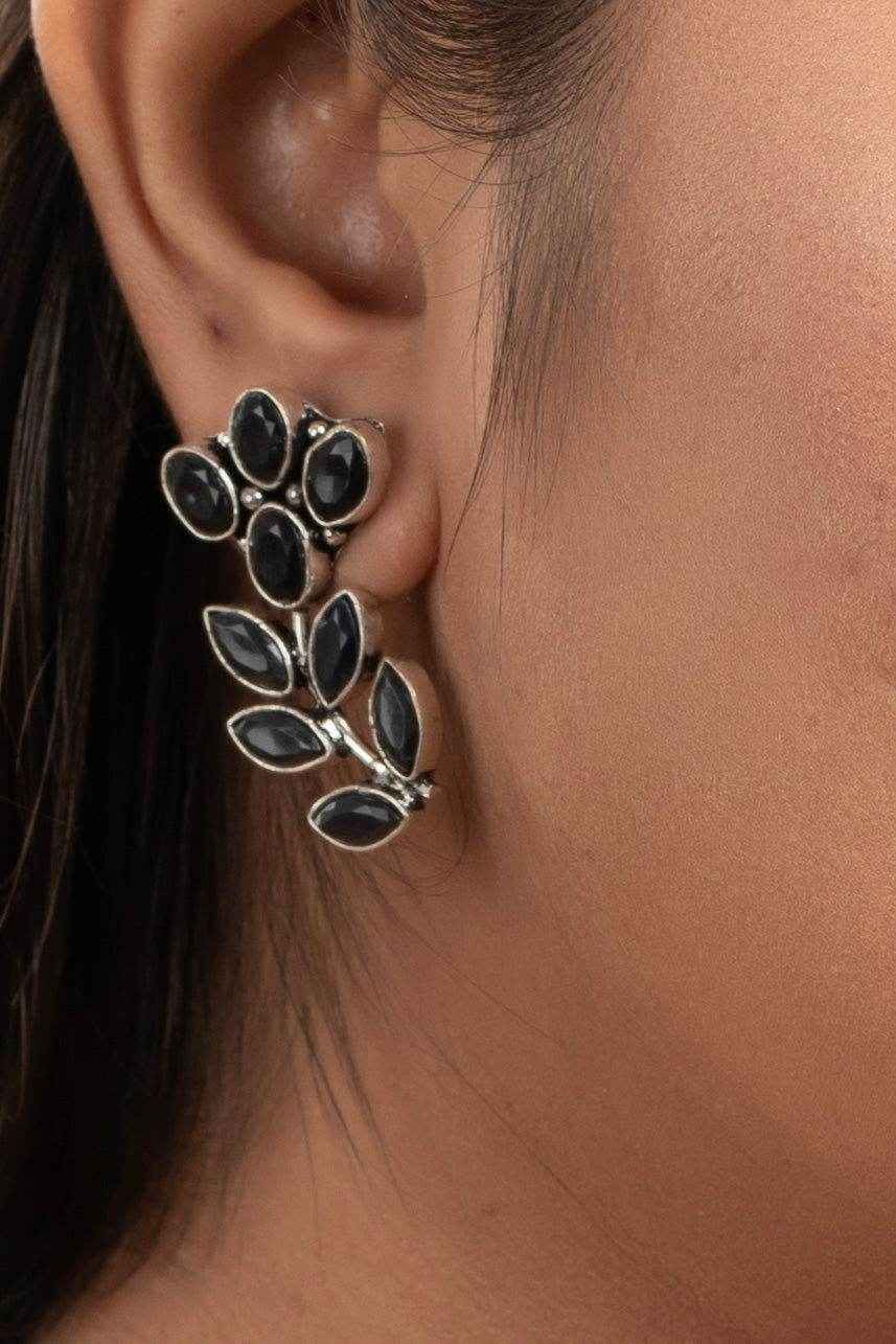Elegant Black Cubic Zirconia Stud Earrings in Oxidised Silver for All Occasions - Lookandadorn.com