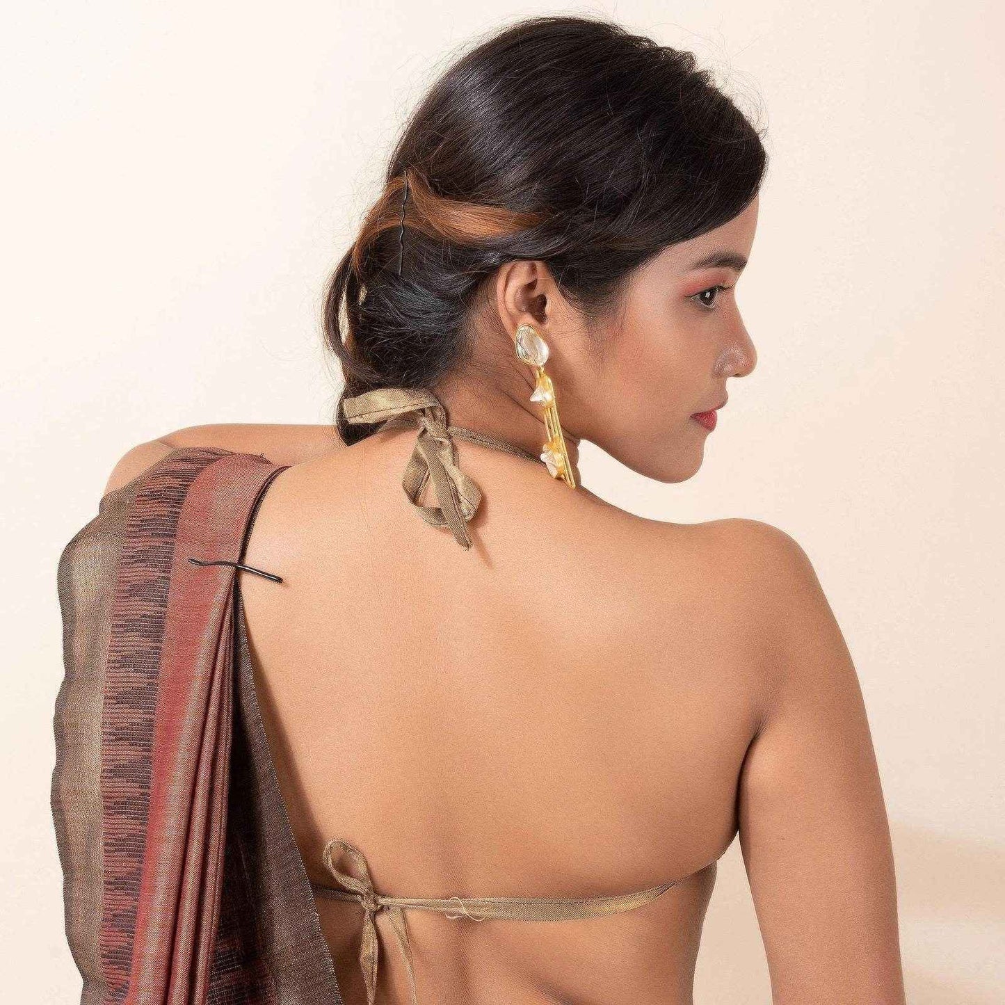 Block Printed Cotton Zari Backless Halter Neck Bikini Blouse - Non Padded Designer Top - Lookandadorn.com
