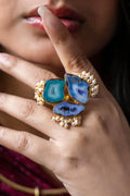Blue Purple Geode Agate Brass Finger Ring | Unique Semi-Precious Jewelry Piece - Lookandadorn.com
