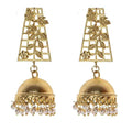 Brass Floral Leaf Stud Jhumka Earrings - Lightweight, Non-Allergic, Unique Design for All Occasions