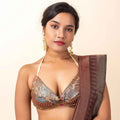 Designer Brocade Halter Blouse with Embroidered Lace, Non Padded Backless Design