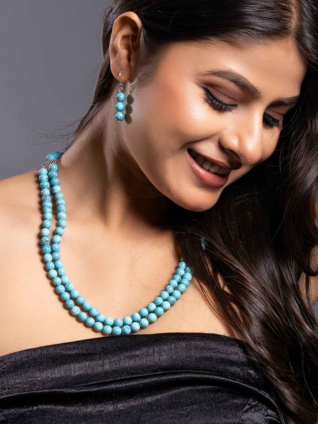 Turquoise Double Layered Necklace set with Earrings