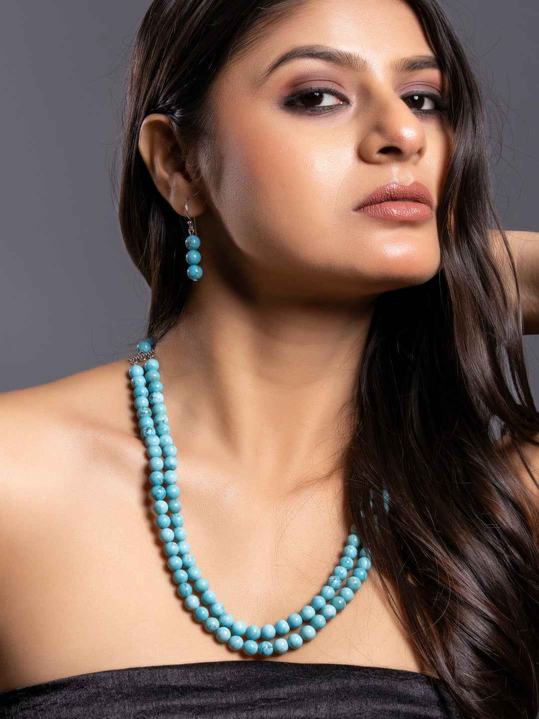 Turquoise Double Layered Necklace set with Earrings