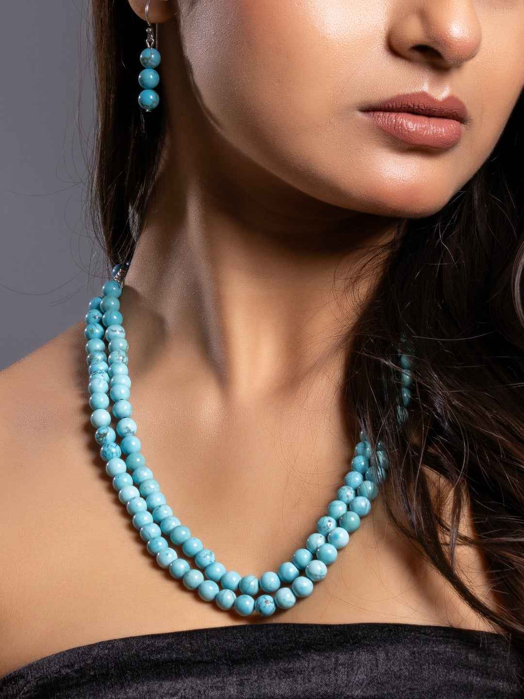 Turquoise Double Layered Necklace set with Earrings