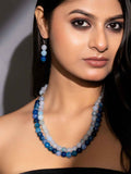Semi Precious Ice Blue Onyx Double Layered Necklace set with Earrings