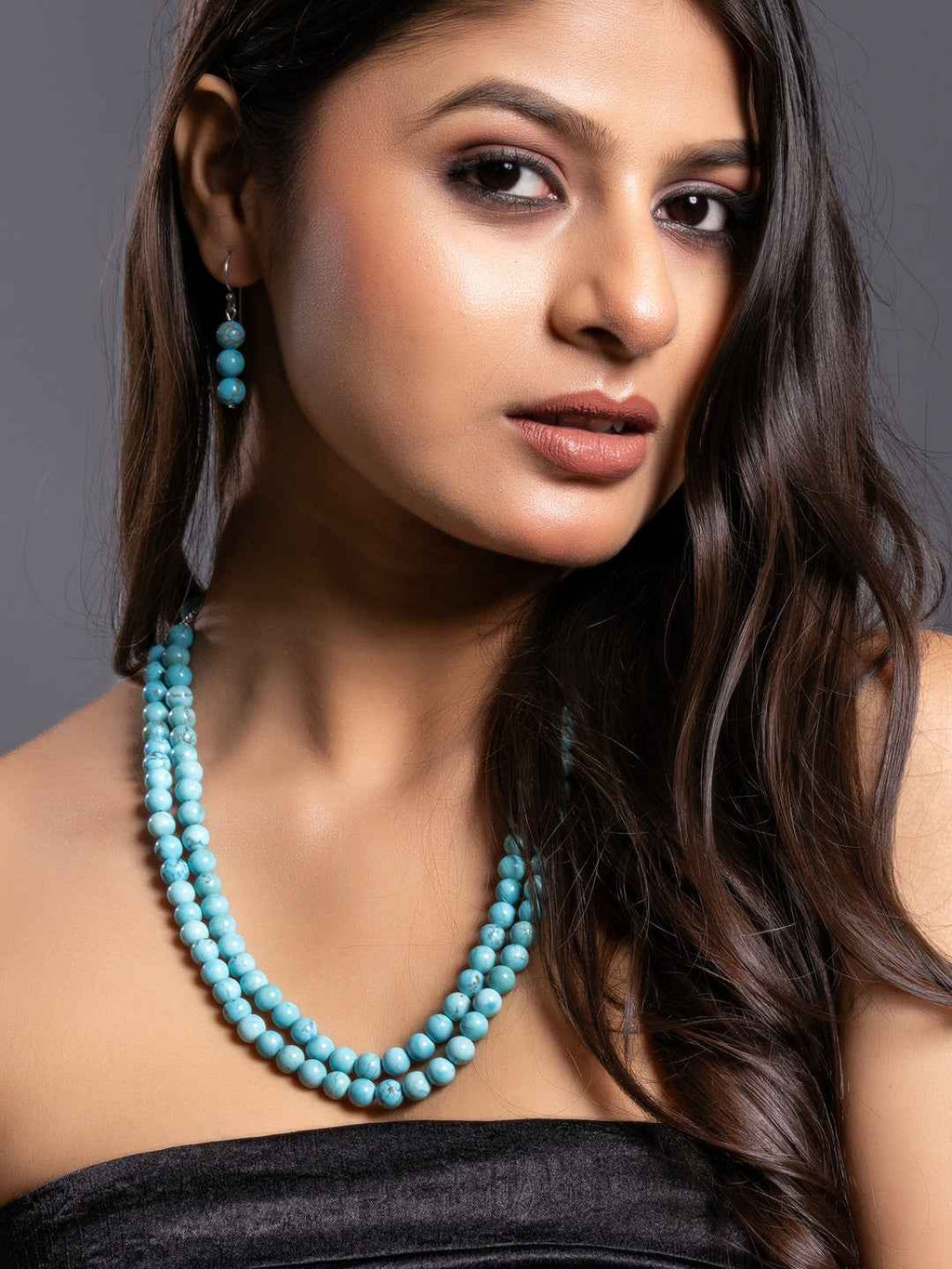 Turquoise Double Layered Necklace set with Earrings