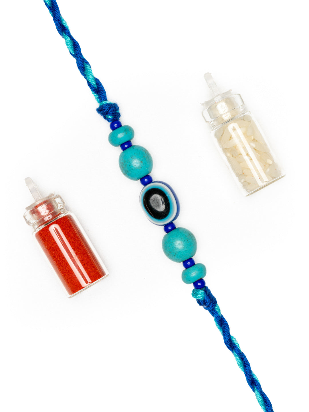 Turquoise Blue Onyx Evil Eye Rakhi With Roli & Chawal - Handmade Designer Rakhi For Brothers - Lookandadorn.com