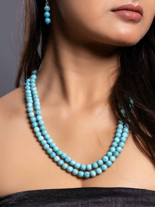 Turquoise Double Layered Necklace set with Earrings