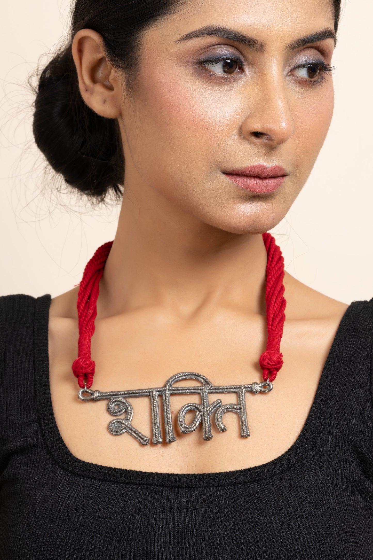 German Silver Shakti pendant Neckpiece with Red Adjustable dori