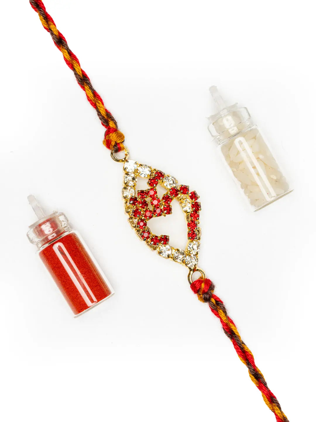 Exclusive American Diamond OM Rakhi Bracelet with Red Golden Dori Roli Chawal for Boys & Men - Lookandadorn.com