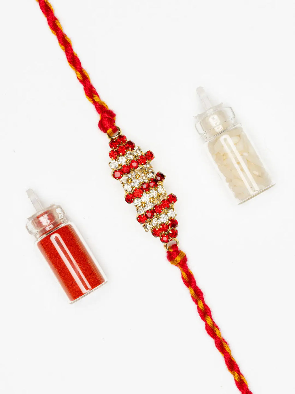 Exclusive American Diamond Rakhi Bracelet with Red Golden Dori Roli Chawal for Boys & Men - Lookandadorn.com