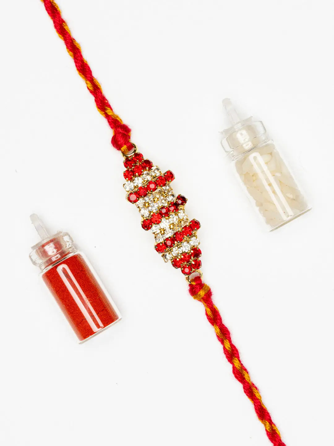 Exclusive American Diamond Rakhi Bracelet with Red Golden Dori Roli Chawal for Boys & Men - Lookandadorn.com