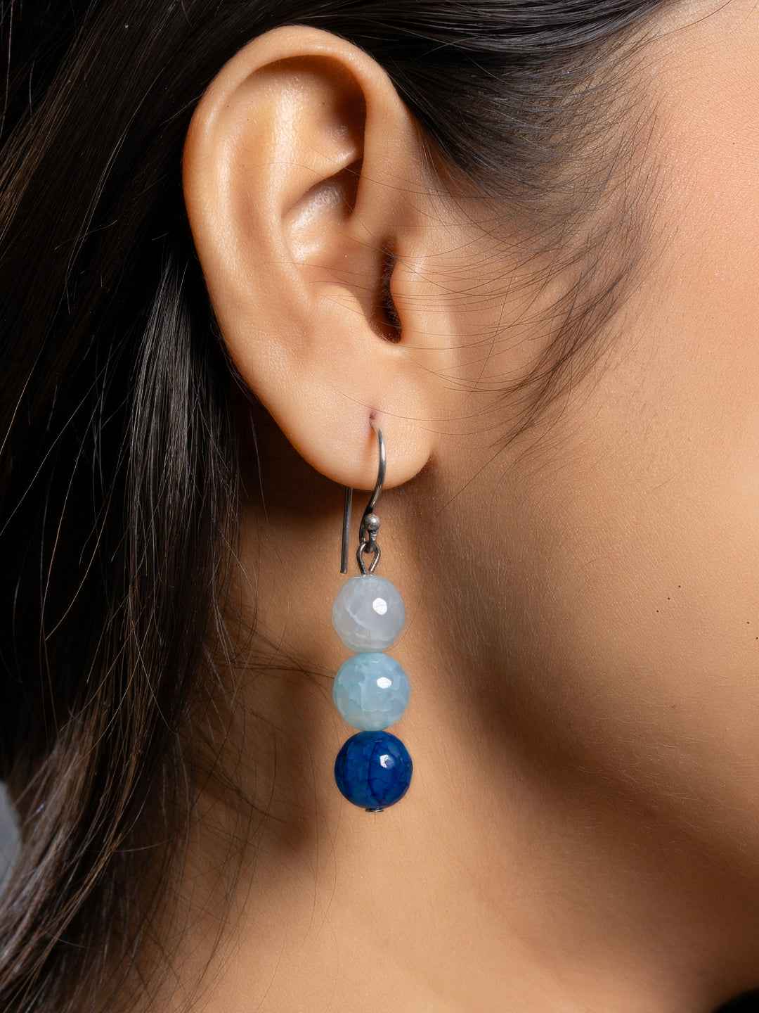 Semi Precious Ice Blue Onyx Double Layered Necklace set with Earrings