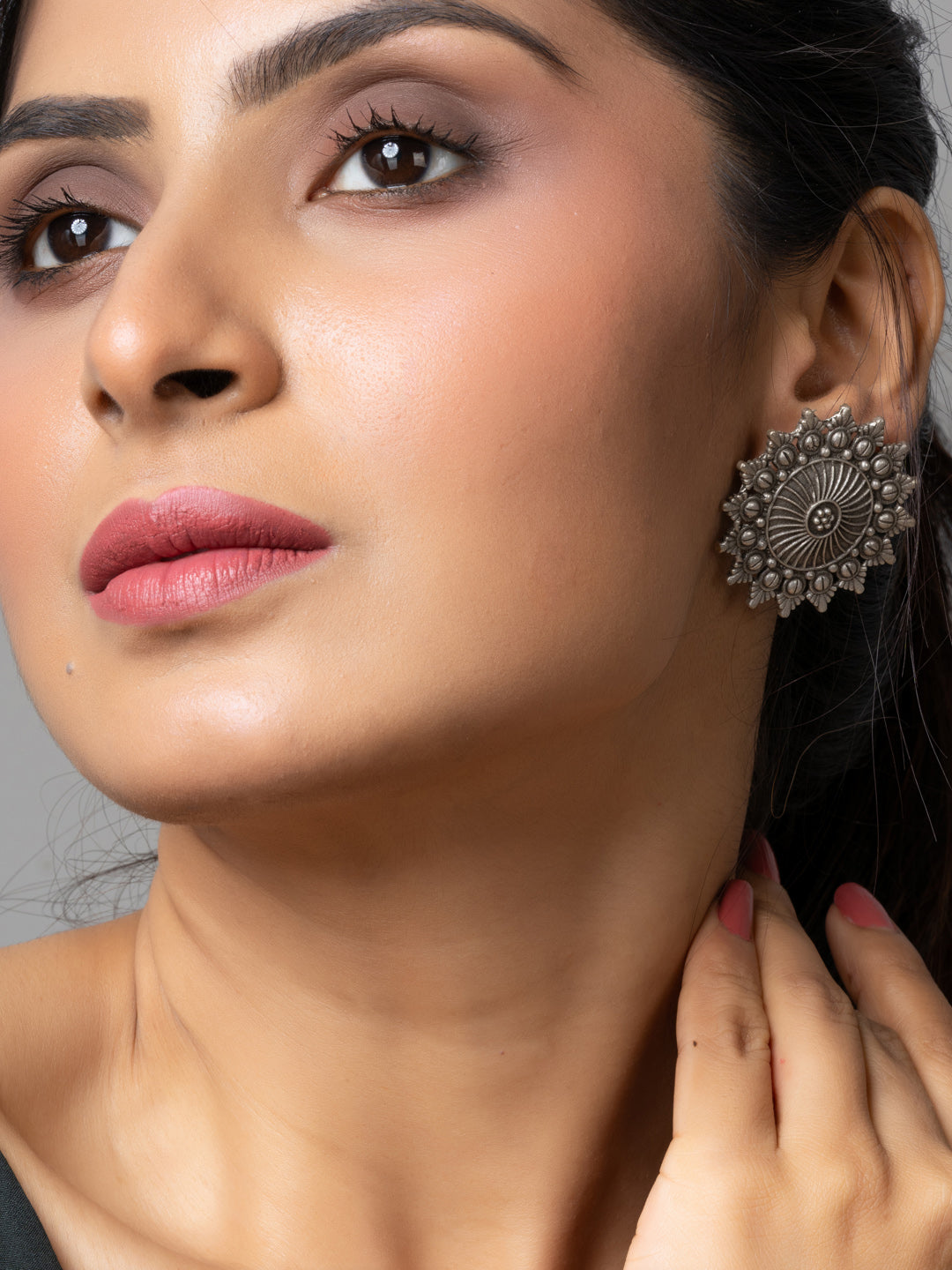 Gold Plated Floral Jumbo Chandbali Stud Earring