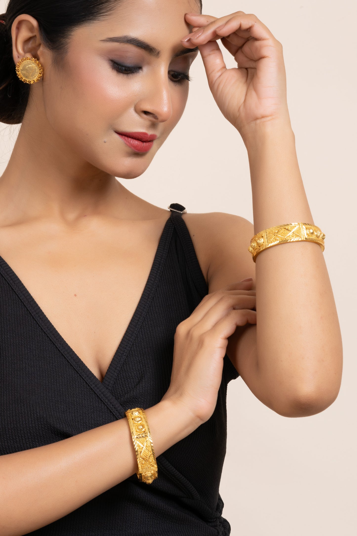 Gold Plated Thick Open Bangle Set of 2
