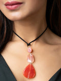 Peach Onyx Agate Designer Sleek Necklace with Black Suede Cord - Lookandadorn.com