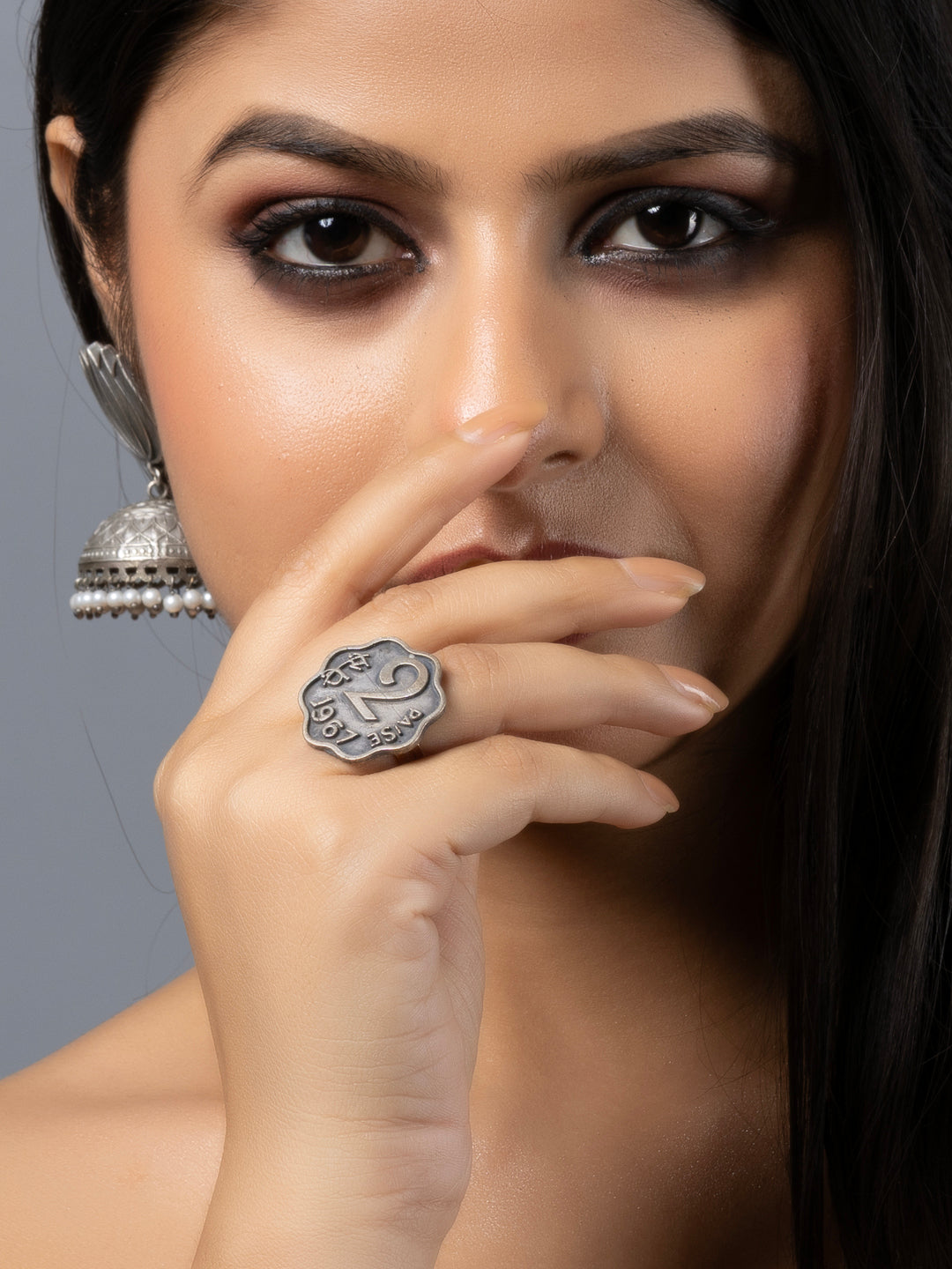 Silver Replica two Paise Coin Finger Ring LOOK AND ADORN - designed for you