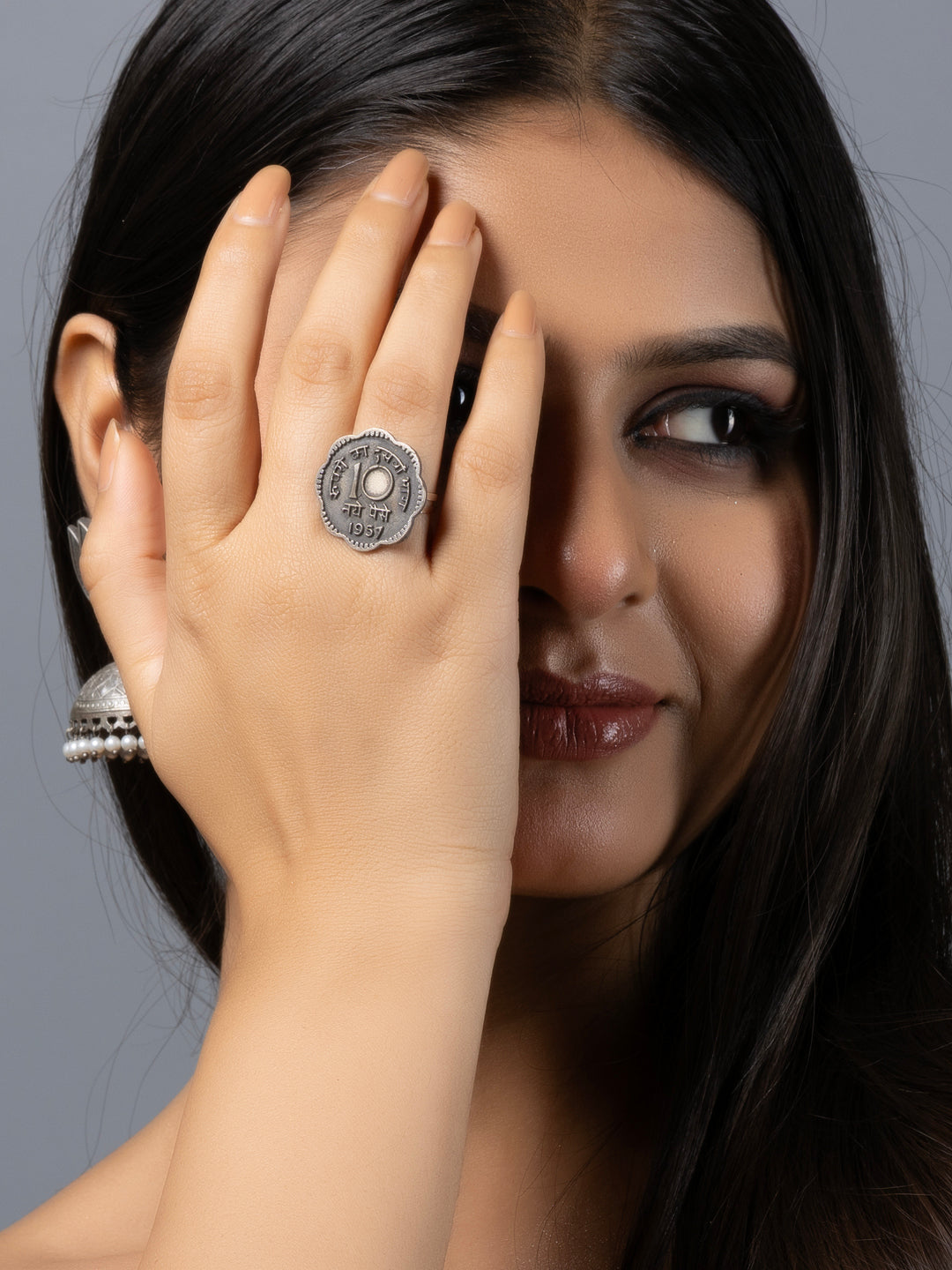 Silver Replica Ten Paise Coin Finger Ring LOOK AND ADORN - designed for you