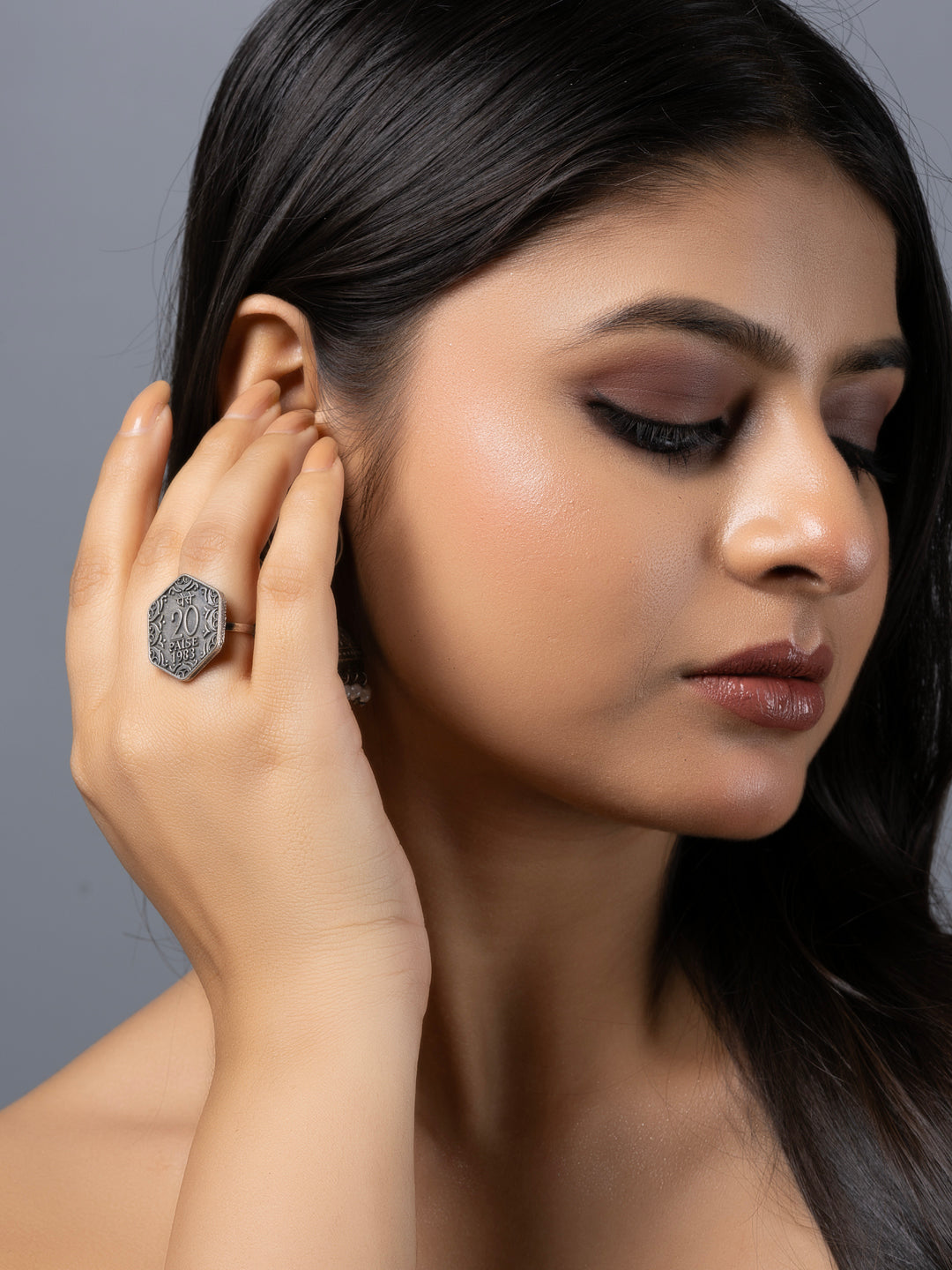 Silver Replica Twenty Paise Coin Finger Ring LOOK AND ADORN - designed for you