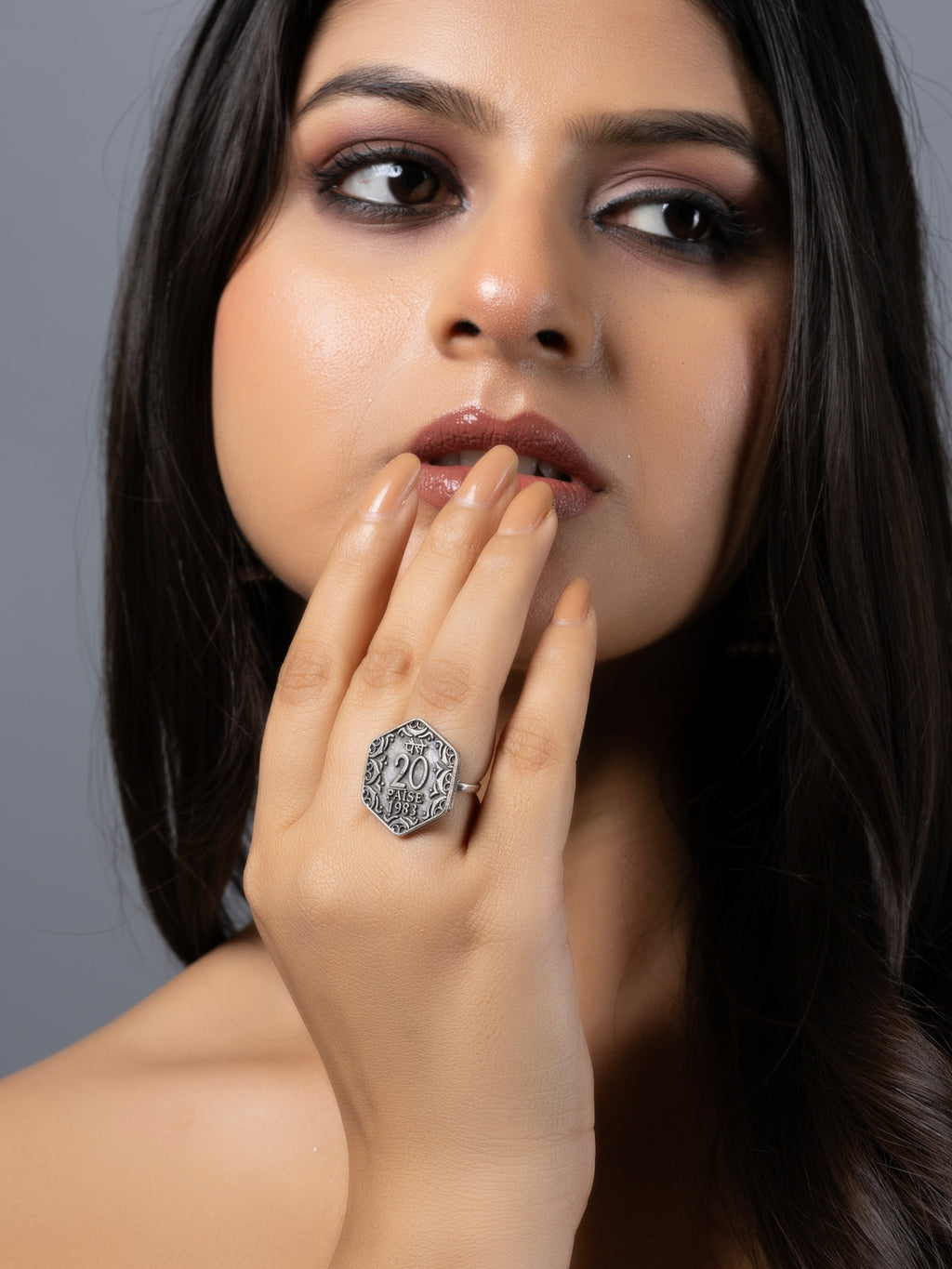 Silver Replica Twenty Paise Coin Finger Ring LOOK AND ADORN - designed for you