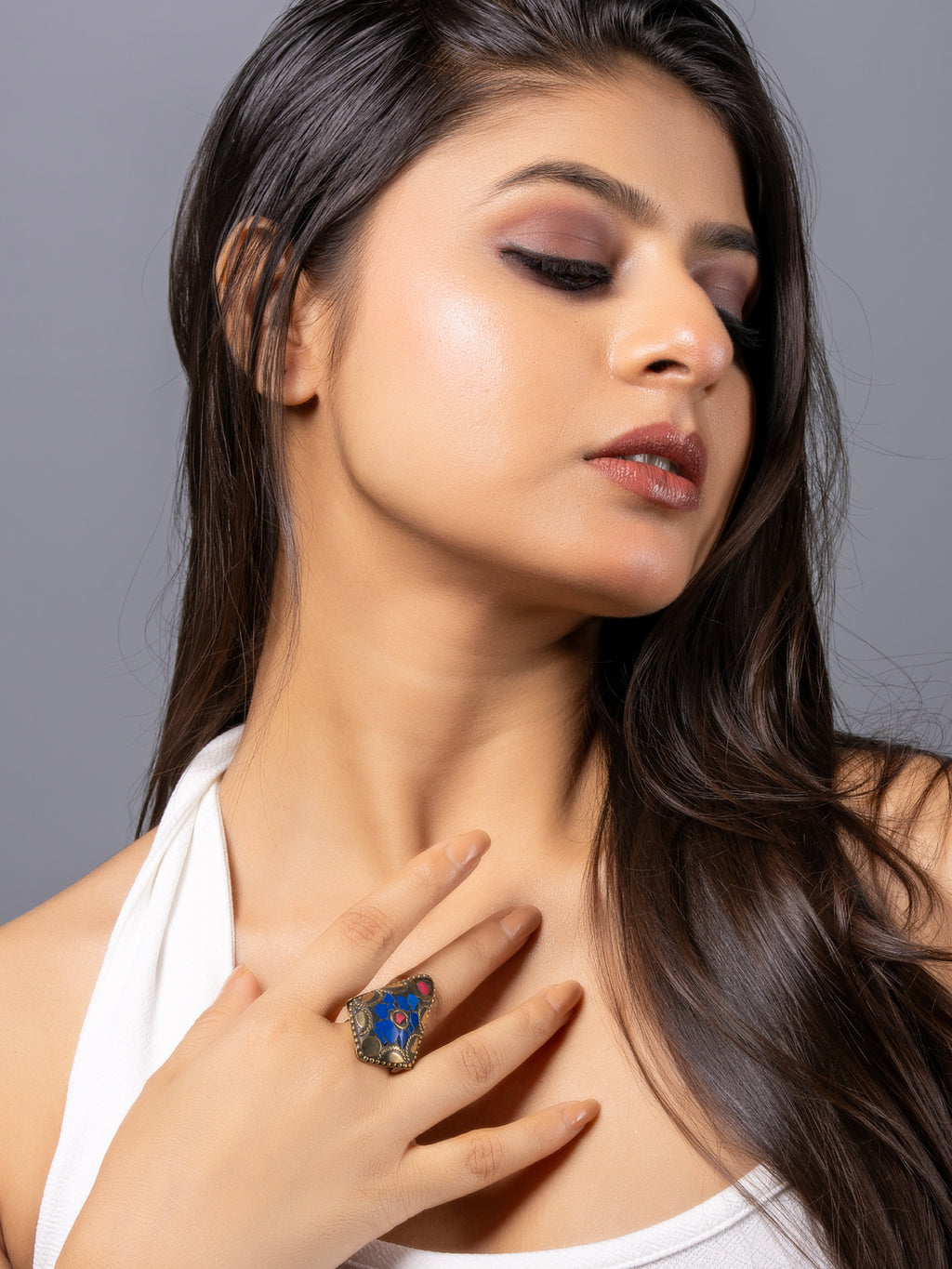 Tibetan Blue Red Golden Adjustable Finger Ring LOOK AND ADORN - designed for you