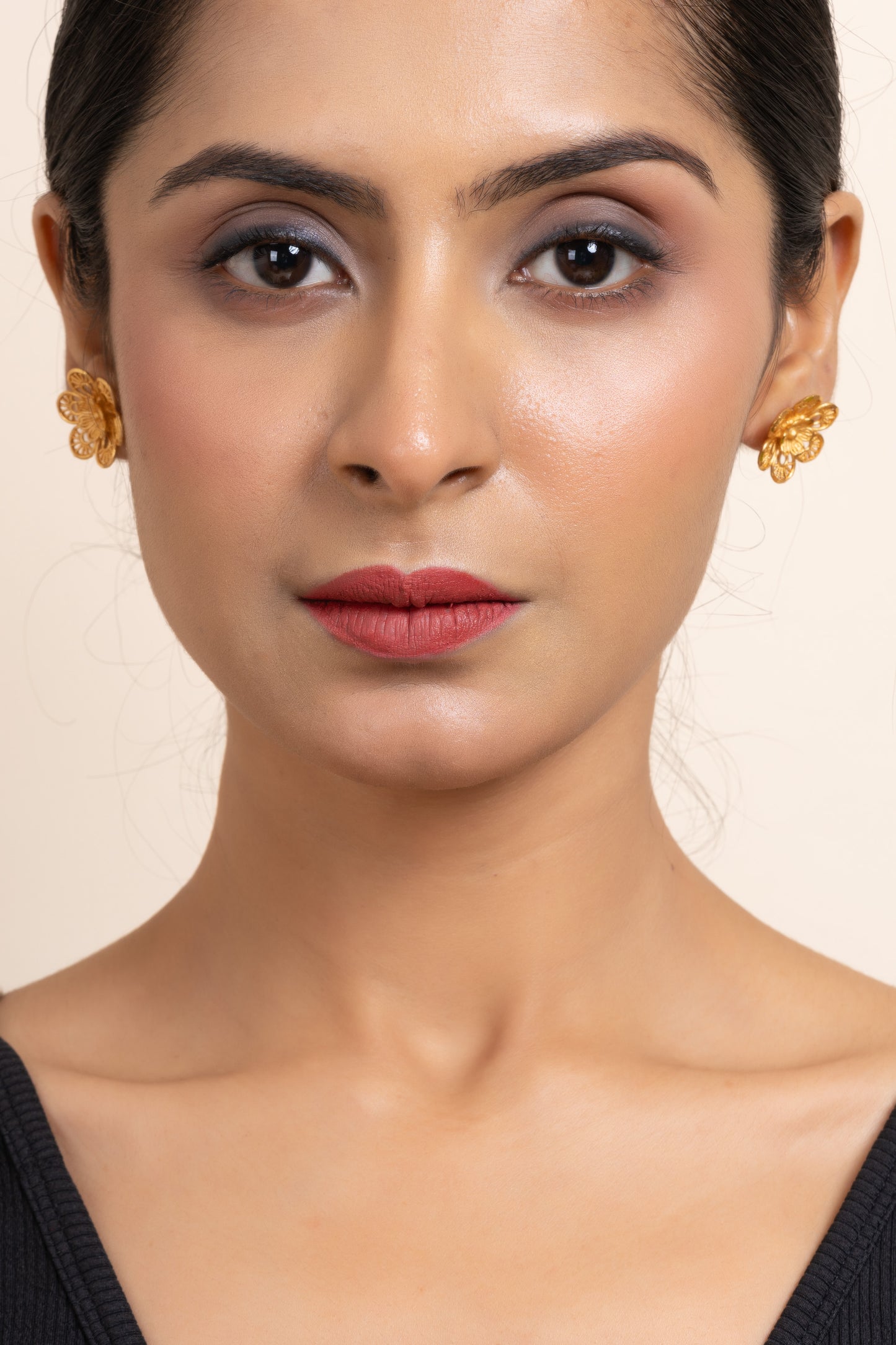 Gold Plated Double Floral Stud Earring
