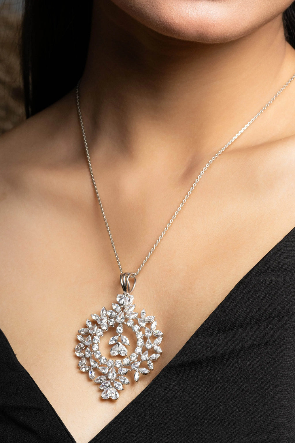 Designer White American Diamond Pendant Necklace Set - Lookandadorn.com