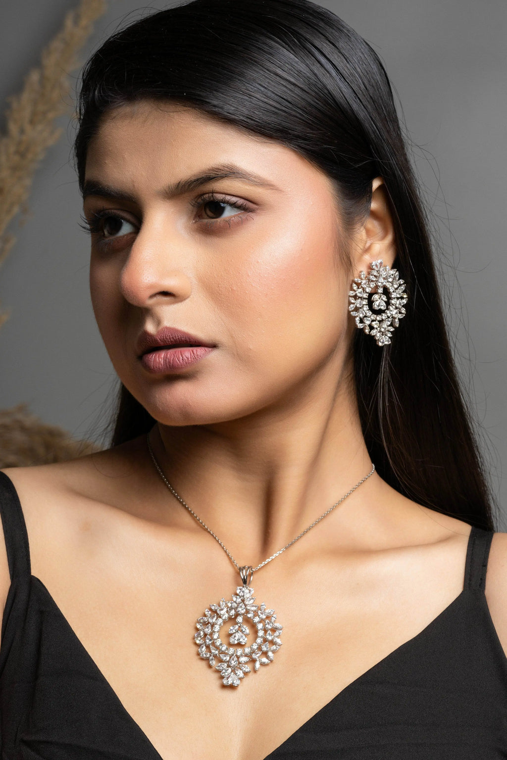 Designer White American Diamond Pendant Necklace Set - Lookandadorn.com