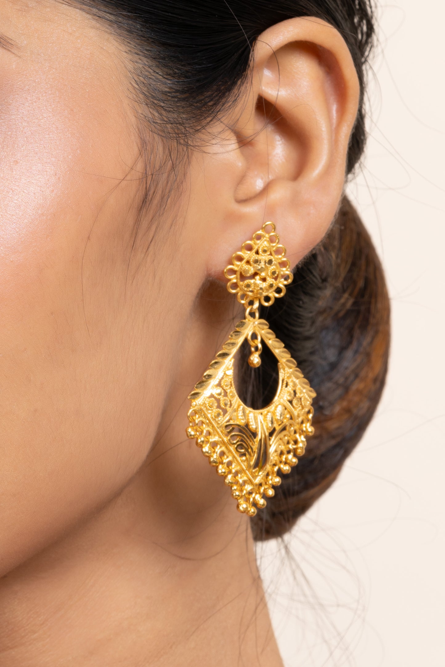 Gold Plated Drop Stud Cutwork Earring