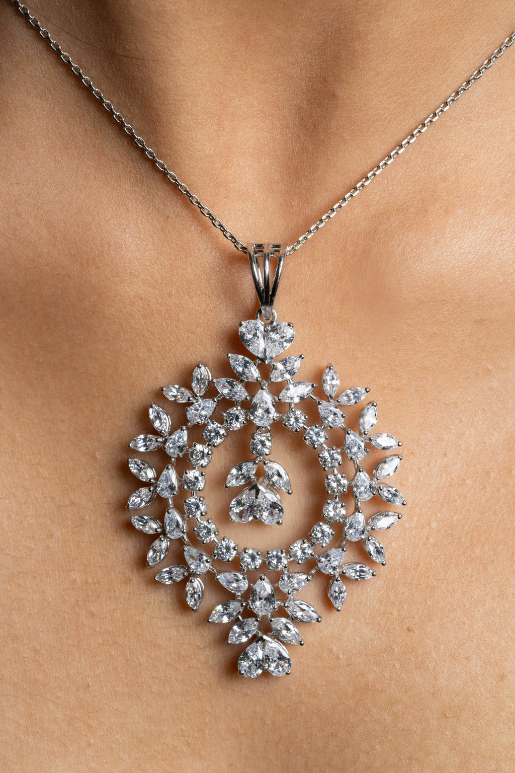 Designer White American Diamond Pendant Necklace Set - Lookandadorn.com