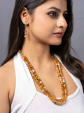 Orange Onyx Double Layered Necklace set with Earrings
