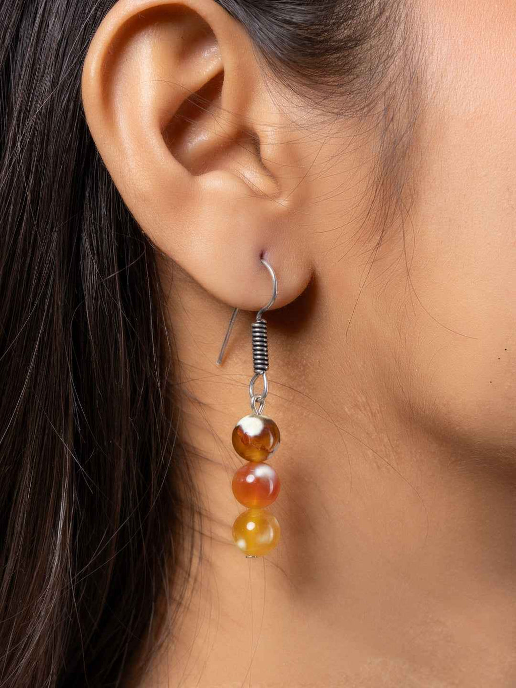 Orange Onyx Double Layered Necklace set with Earrings