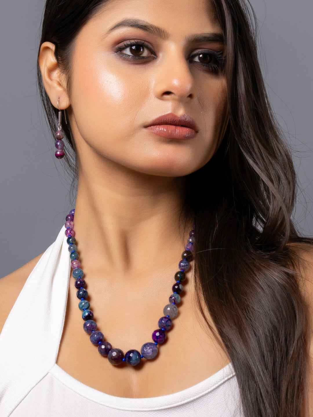 Purple Blue Graduation Onyx Necklace set with Earrings