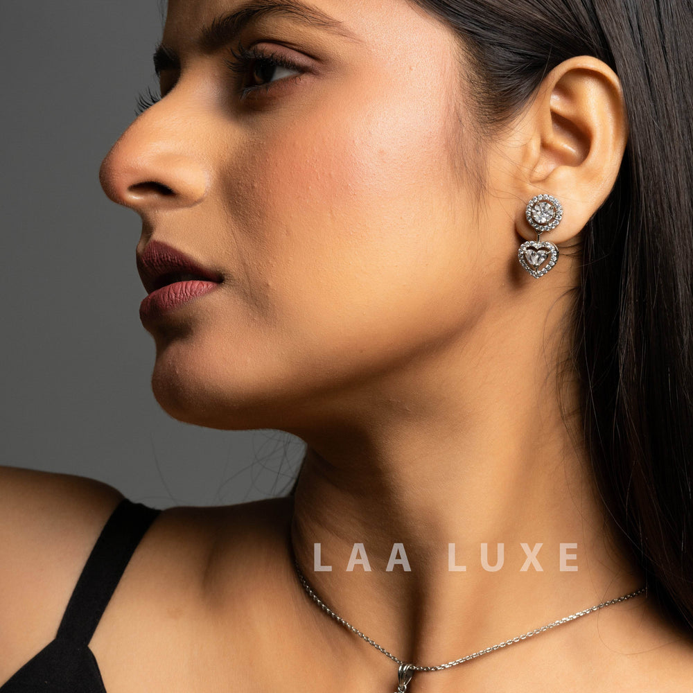 American Diamond Sterling Silver Chain Necklace & Earrings Set - Lookandadorn.com