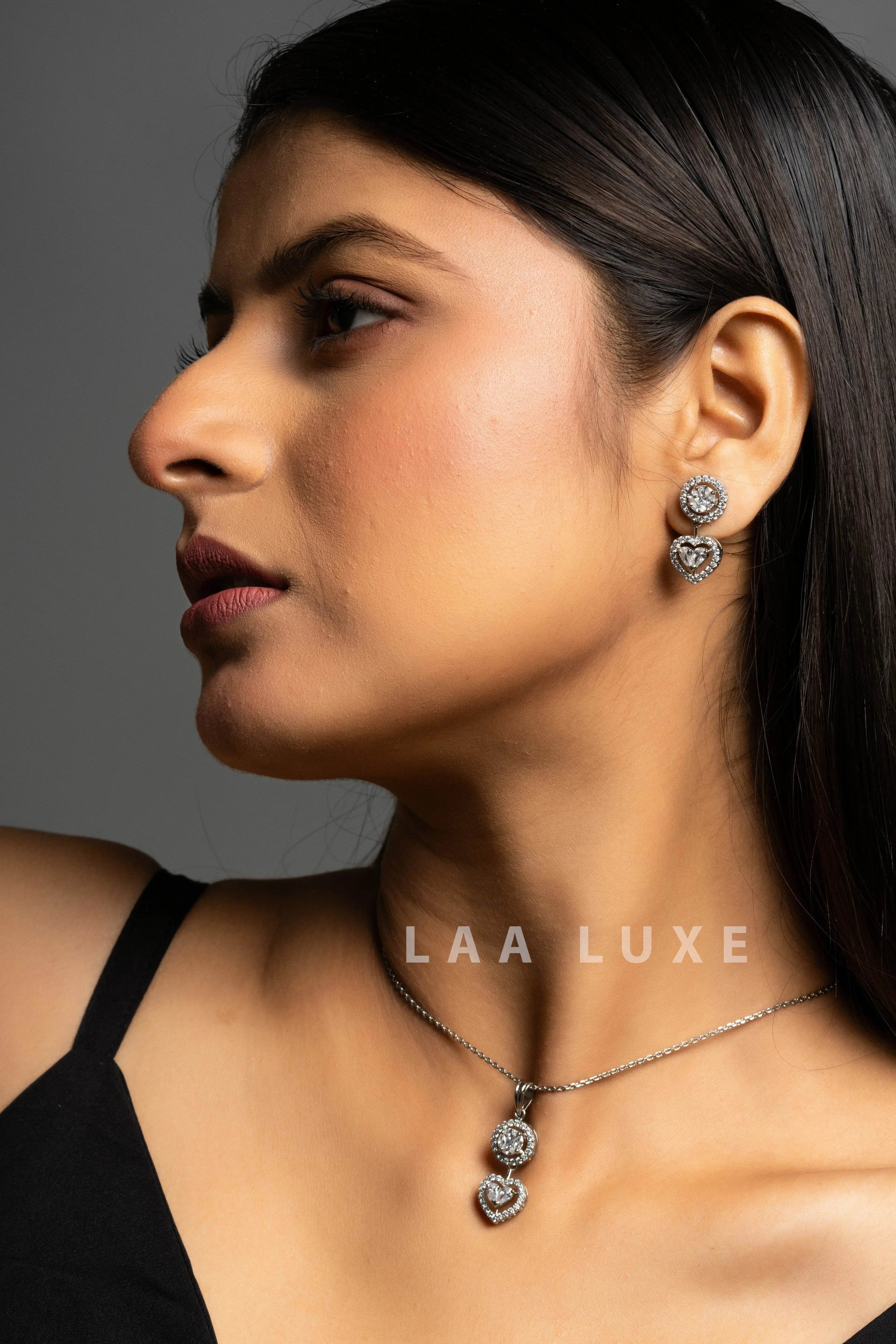 American Diamond Sterling Silver Chain Necklace & Earrings Set - Lookandadorn.com