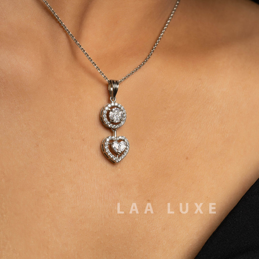 American Diamond Sterling Silver Chain Necklace & Earrings Set - Lookandadorn.com