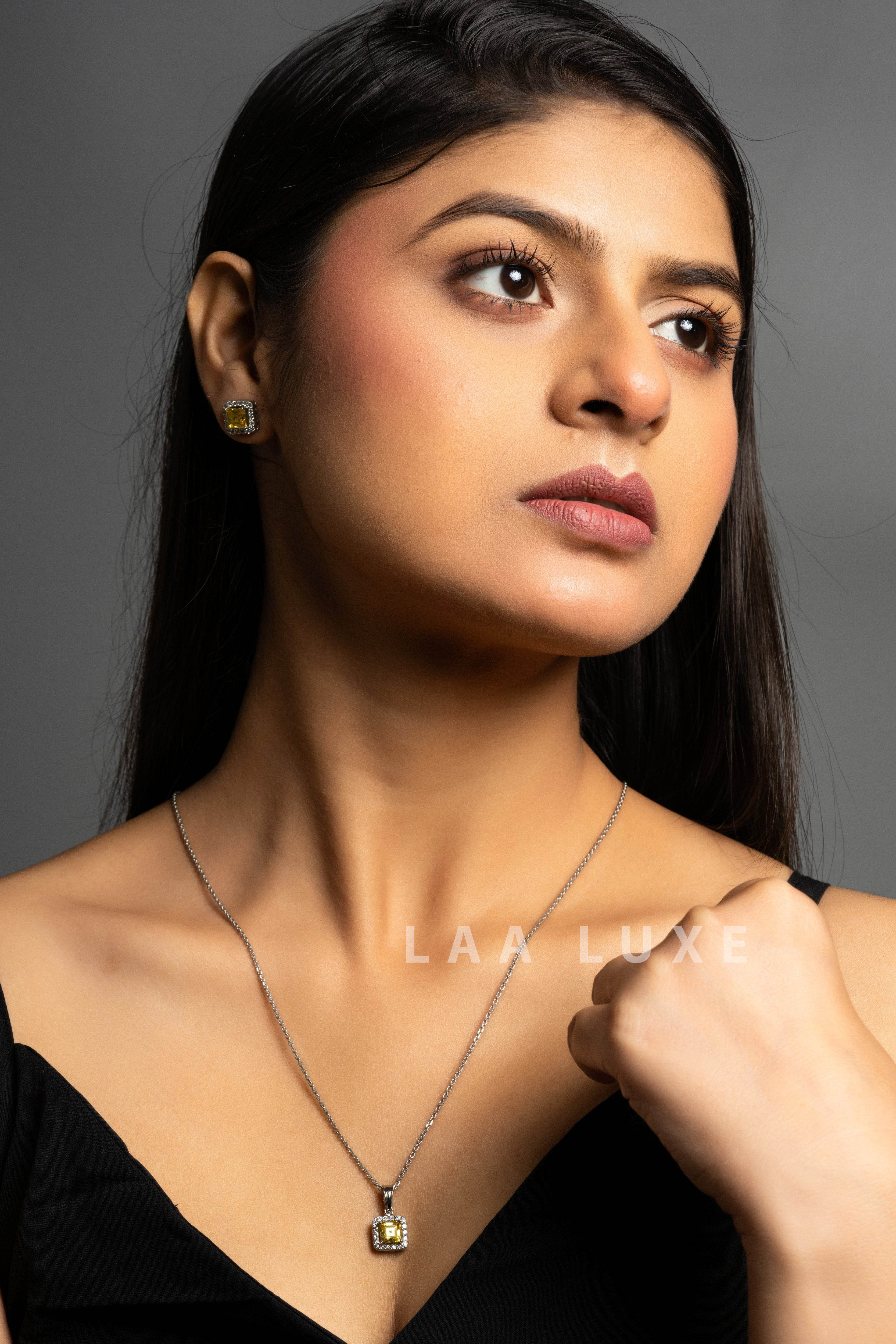 Yellow Sapphire American Diamond Sterling Silver Necklace Set - Lookandadorn.com