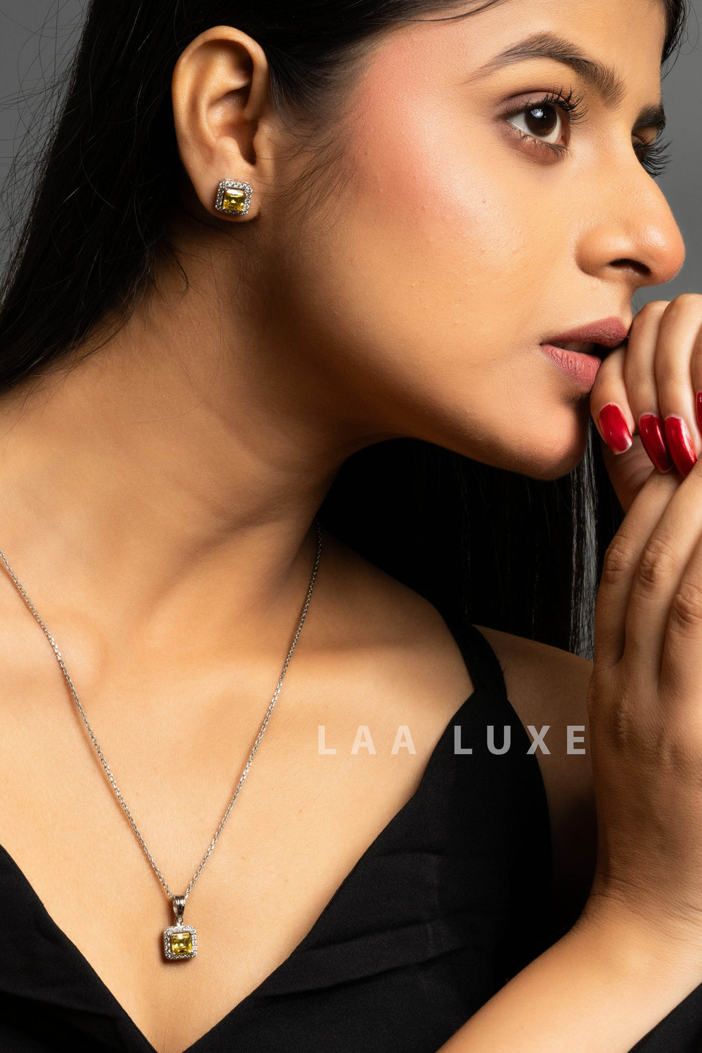 Yellow Sapphire American Diamond Sterling Silver Necklace Set - Lookandadorn.com