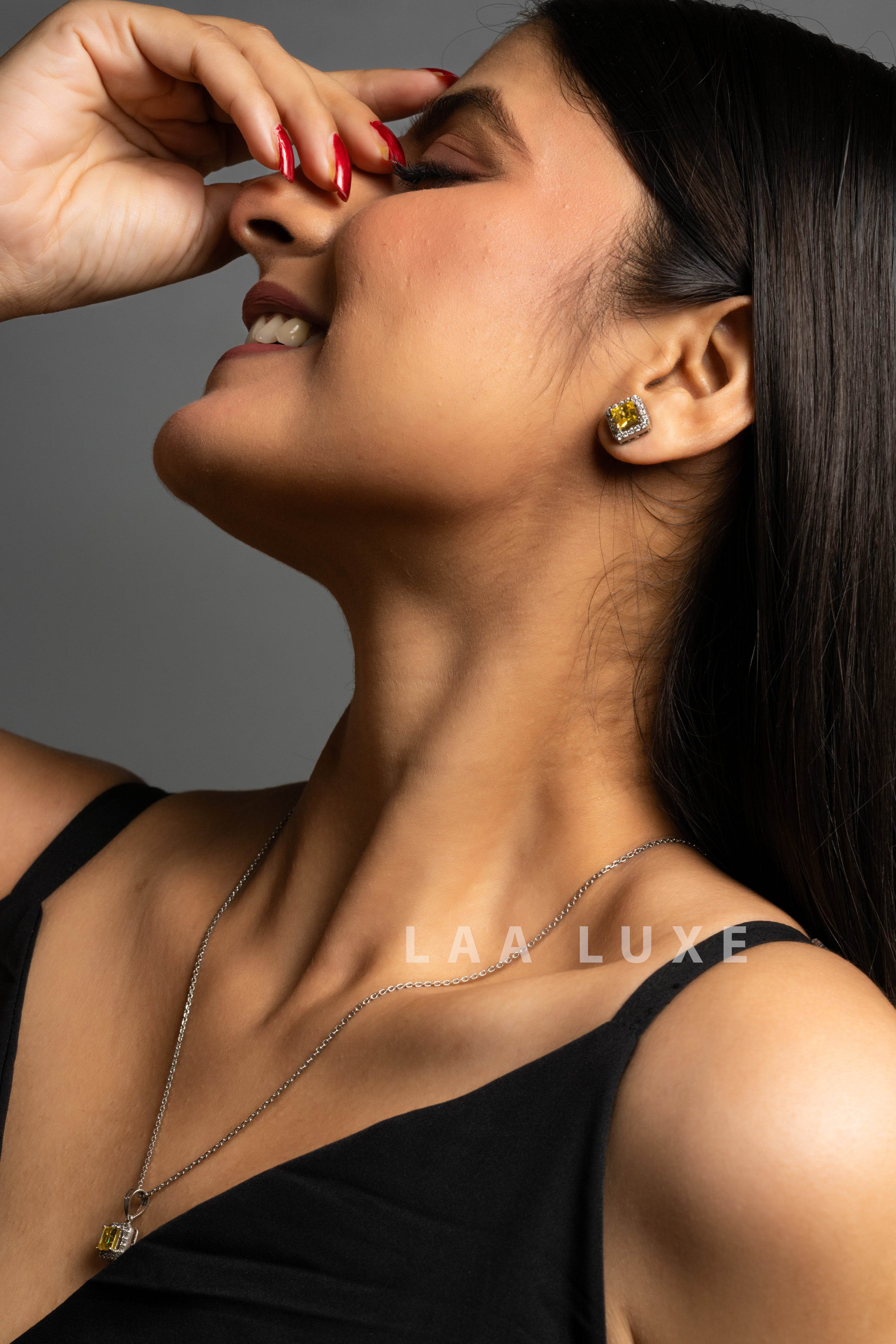 Yellow Sapphire American Diamond Sterling Silver Necklace Set - Lookandadorn.com