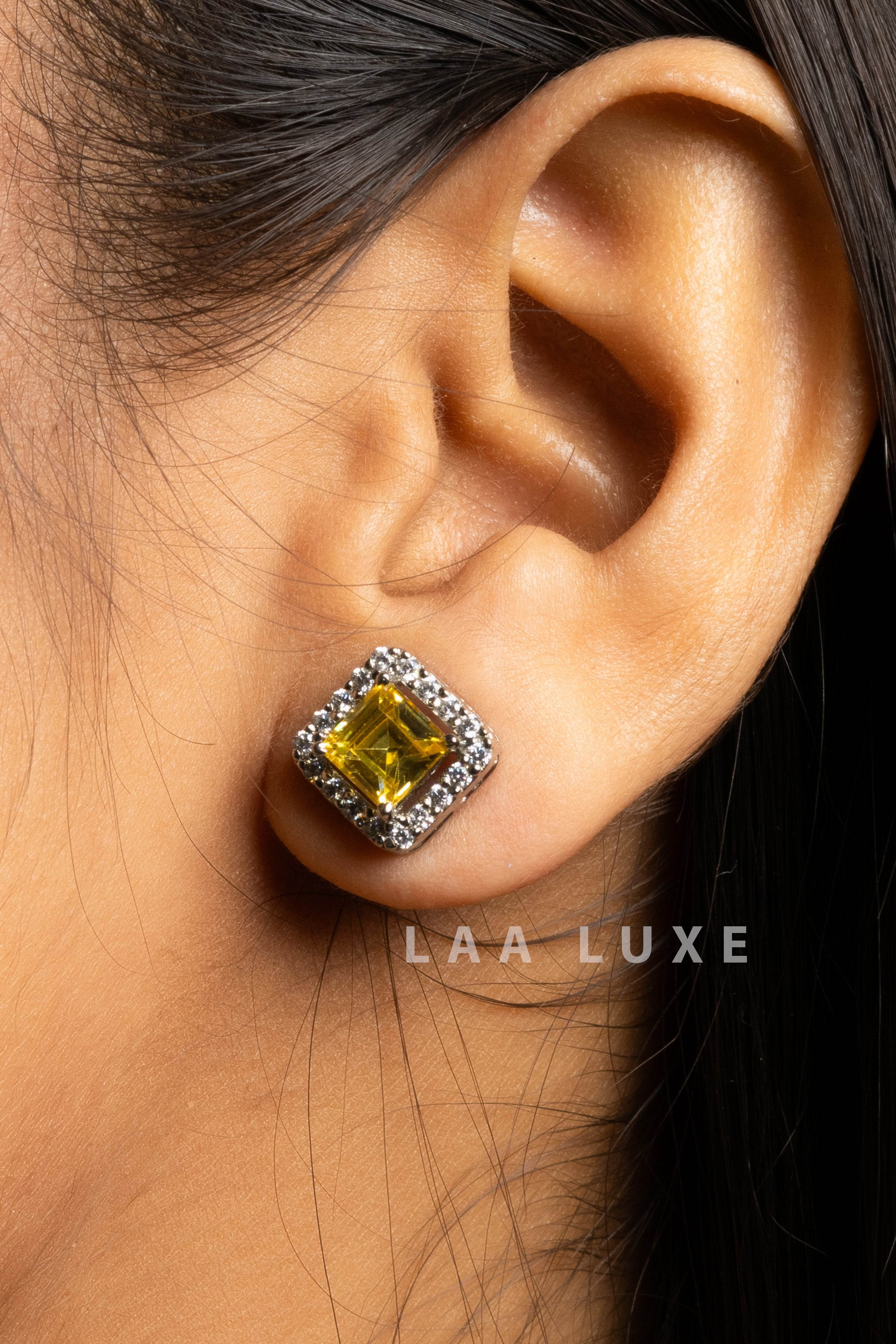 Yellow Sapphire American Diamond Sterling Silver Necklace Set - Lookandadorn.com