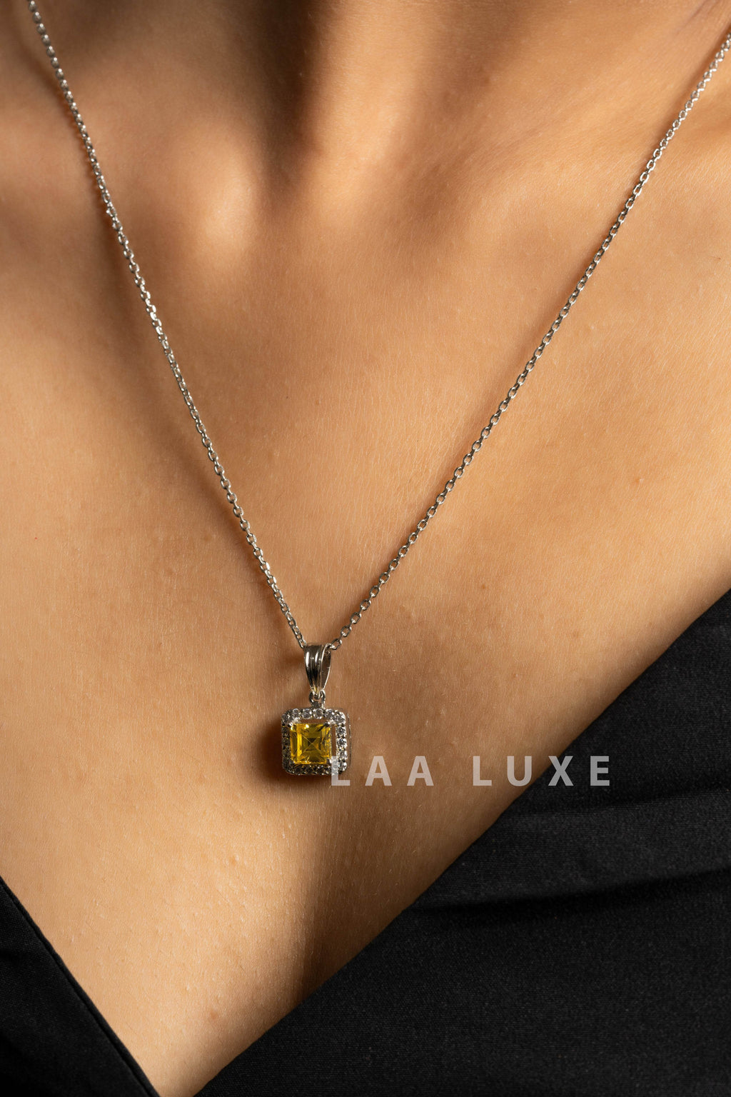 Yellow Sapphire American Diamond Sterling Silver Necklace Set - Lookandadorn.com