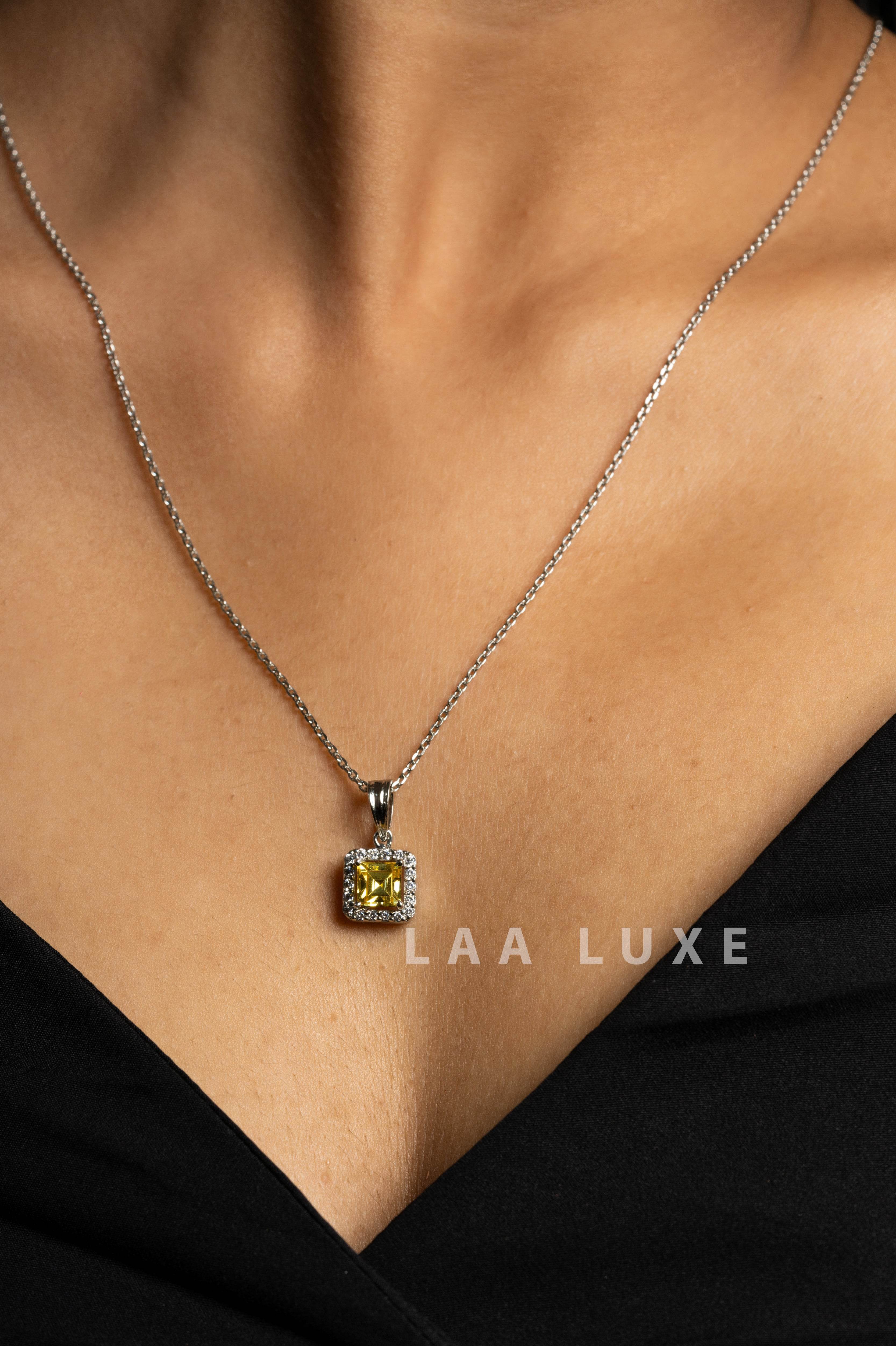 Yellow Sapphire American Diamond Sterling Silver Necklace Set - Lookandadorn.com