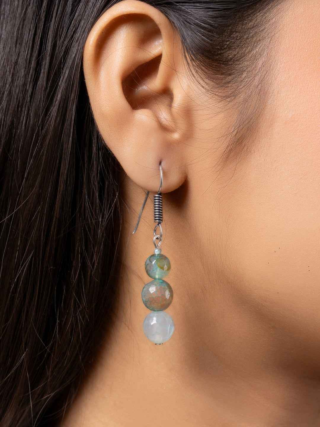 Ice Blue Brown Graduation Onyx Necklace set with Earrings