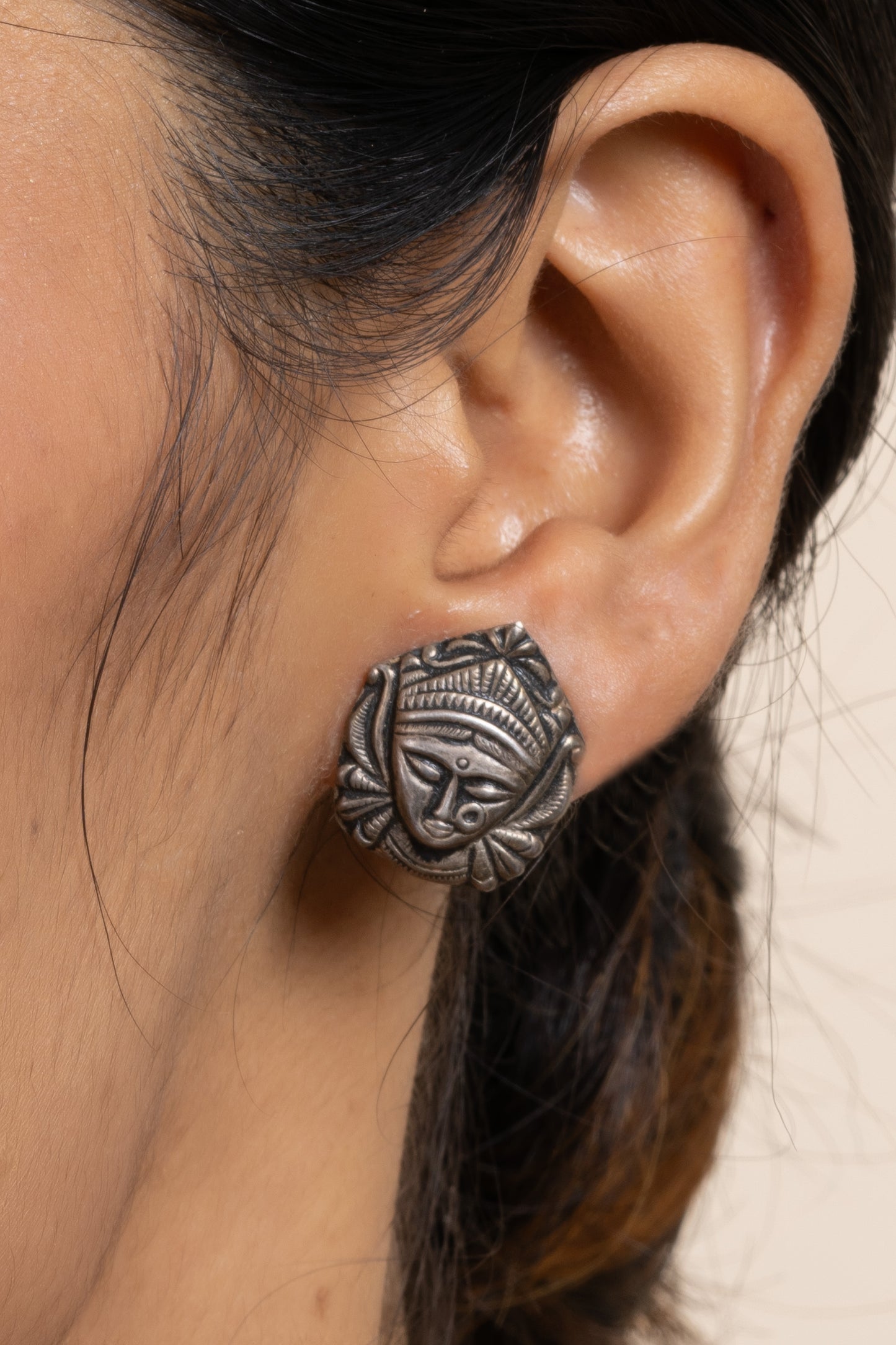 925 Pure Silver Durga Stud Earring