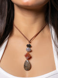 Semi Precious Brown Green Onyx Agate sleek necklace with adjustable Suede Cord LOOK AND ADORN - designed for you