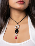 Semi Precious Black Pink Grey MOP Onyx sleek necklace with adjustable Suede Cord LOOK AND ADORN - designed for you