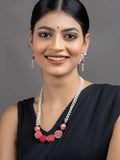 Semi Precious Pink Onyx Faux Pearl Chain Necklace Set with Earrings - Lookandadorn.com