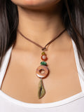 Semi Precious Brown Onyx MOP Green Unakite Lily Sleek necklace with adjustable Suede Cord LOOK AND ADORN - designed for you